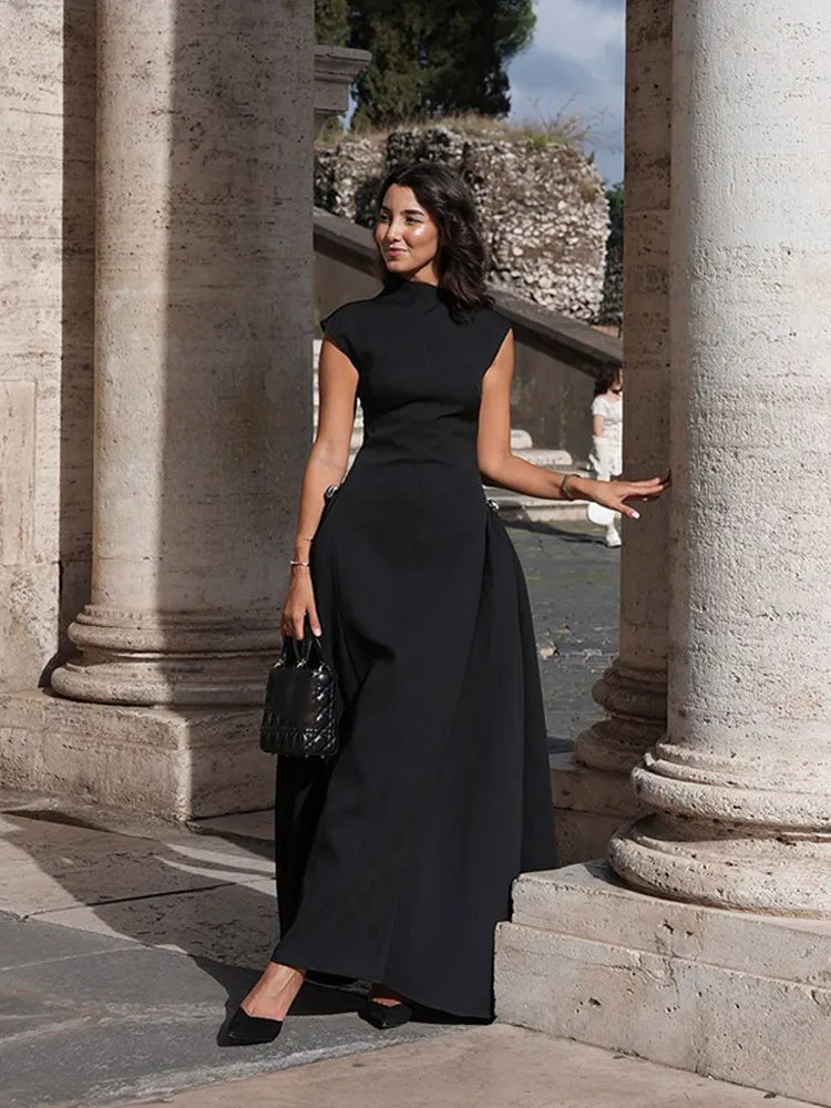 Contrast Patchwork Irregular Hem Evening Dress