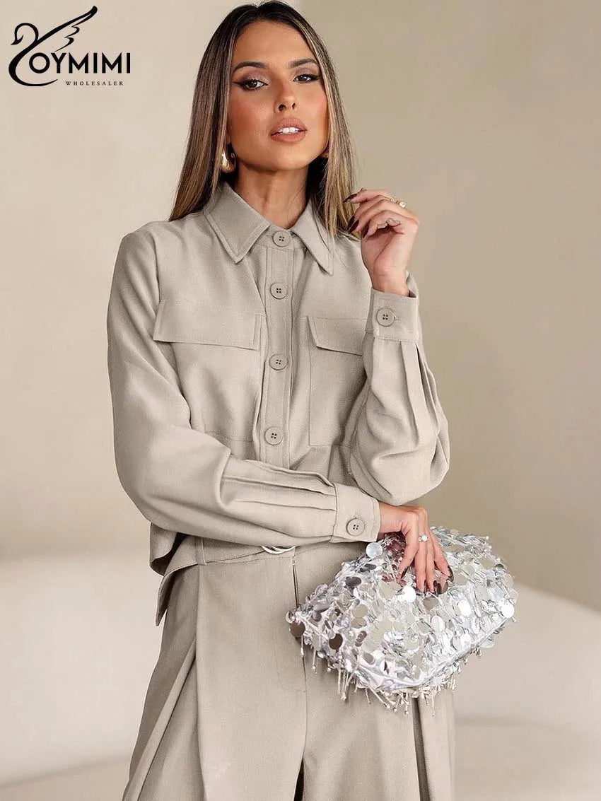 Lapel Shirt & High-Waist Trousers Set