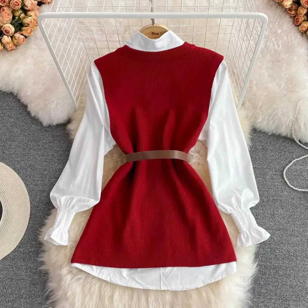 Shirt & Knit Vest Two-Piece Set