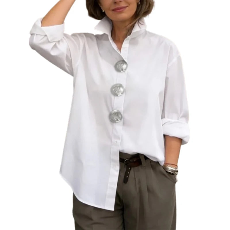 Loose Cotton Lapel Blouse