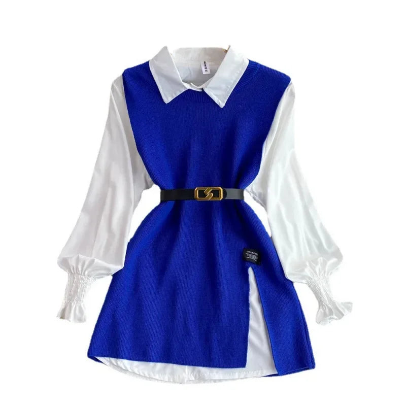 Shirt & Knit Vest Two-Piece Set