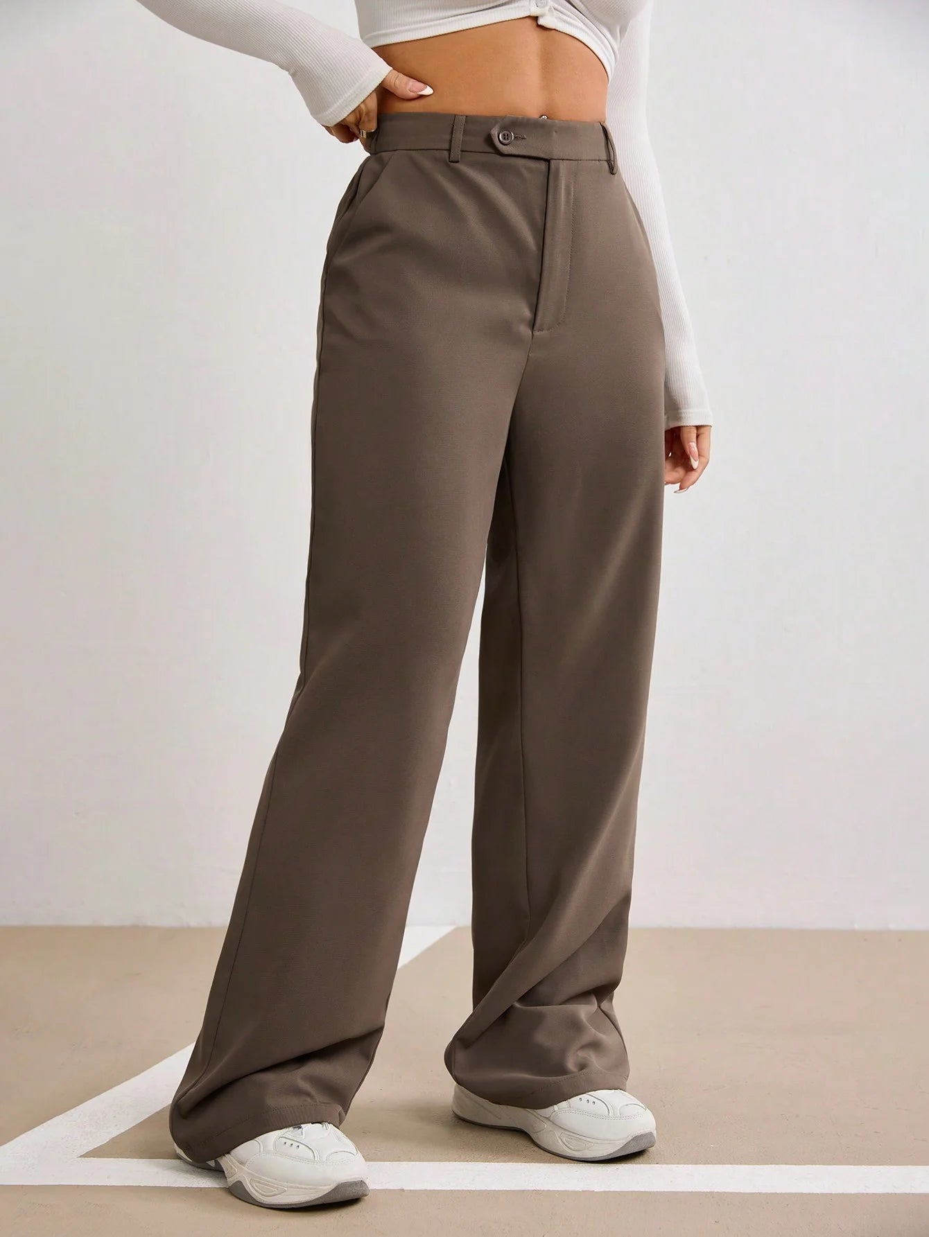 Brown High Waist Wide Leg Trousers