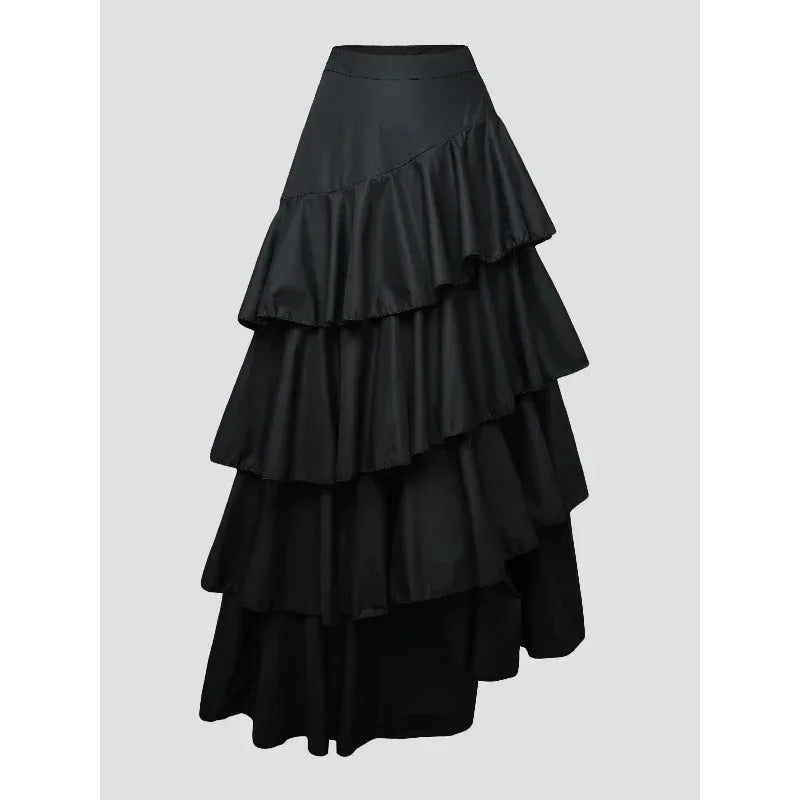 Tiered Falbala A-Line Midi Skirt