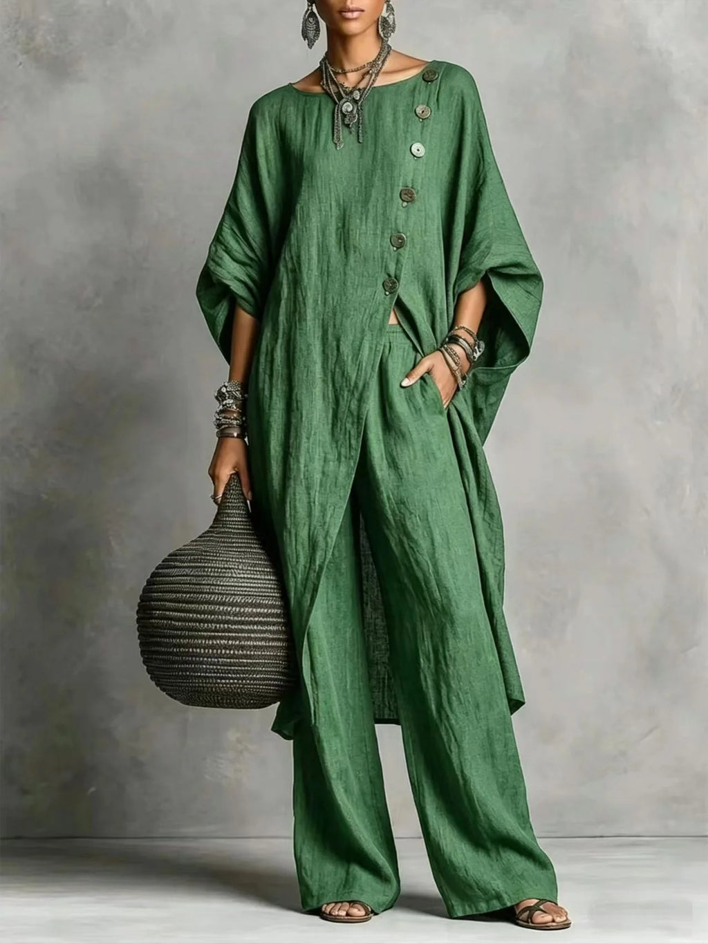 Batwing Sleeve Tunic & Wide Leg Pants Set
