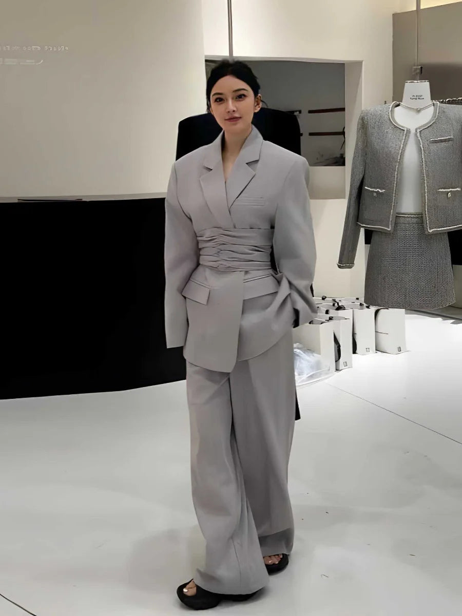 One-Button Notch Lapel Blazer & Trousers Set