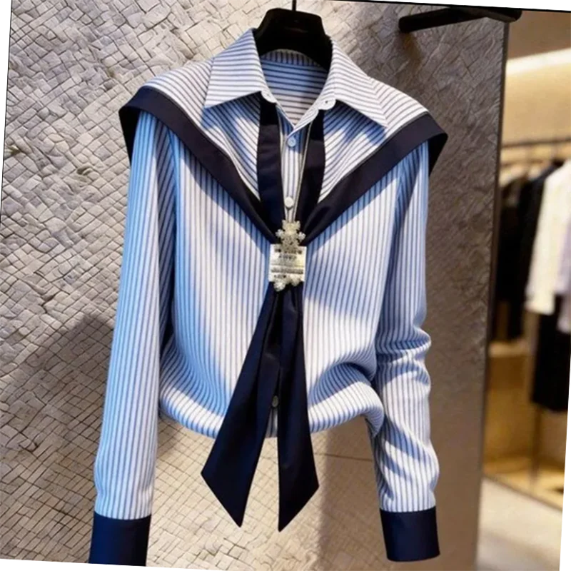 Striped French-Style Long Sleeve Shirt
