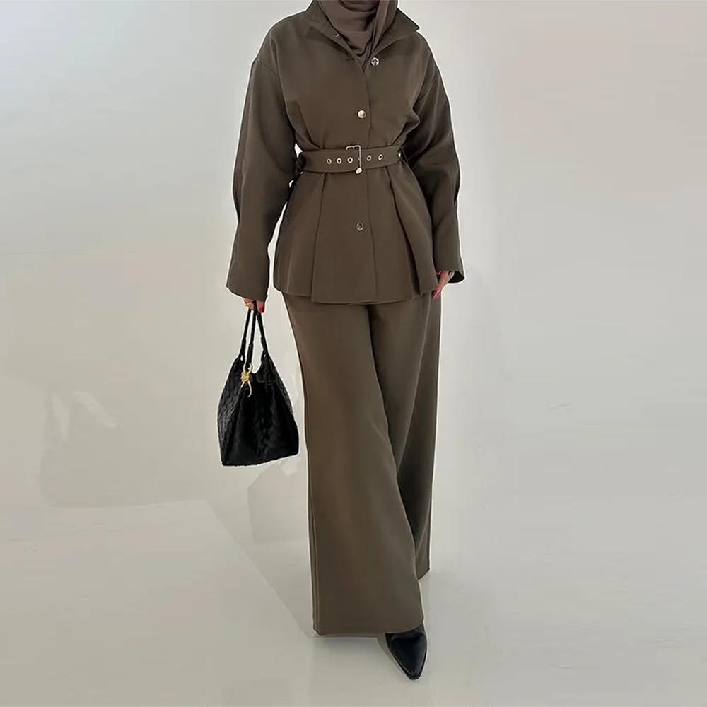 Belted Coat & Cargo Trousers Set