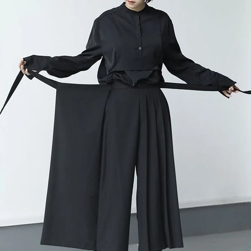 Double-Layer Pleated High-Waist Wide-Leg Culottes