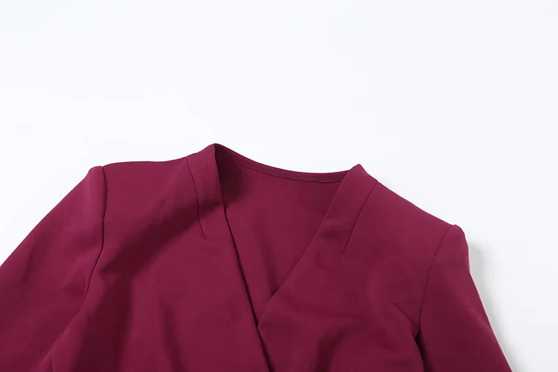 V-Neck Slit Hem Button Blazer