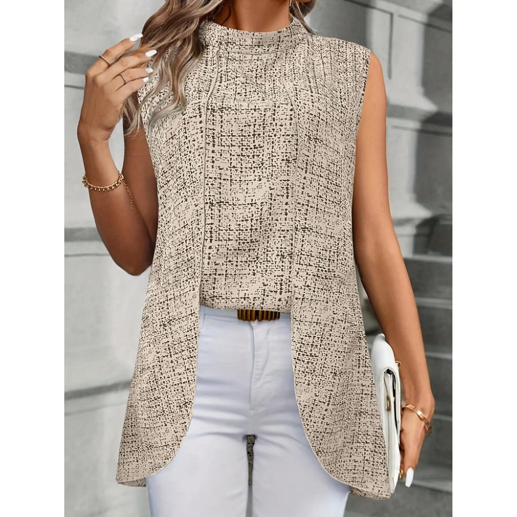 Half-Turtleneck Printed Dovetail Sleeveless Top