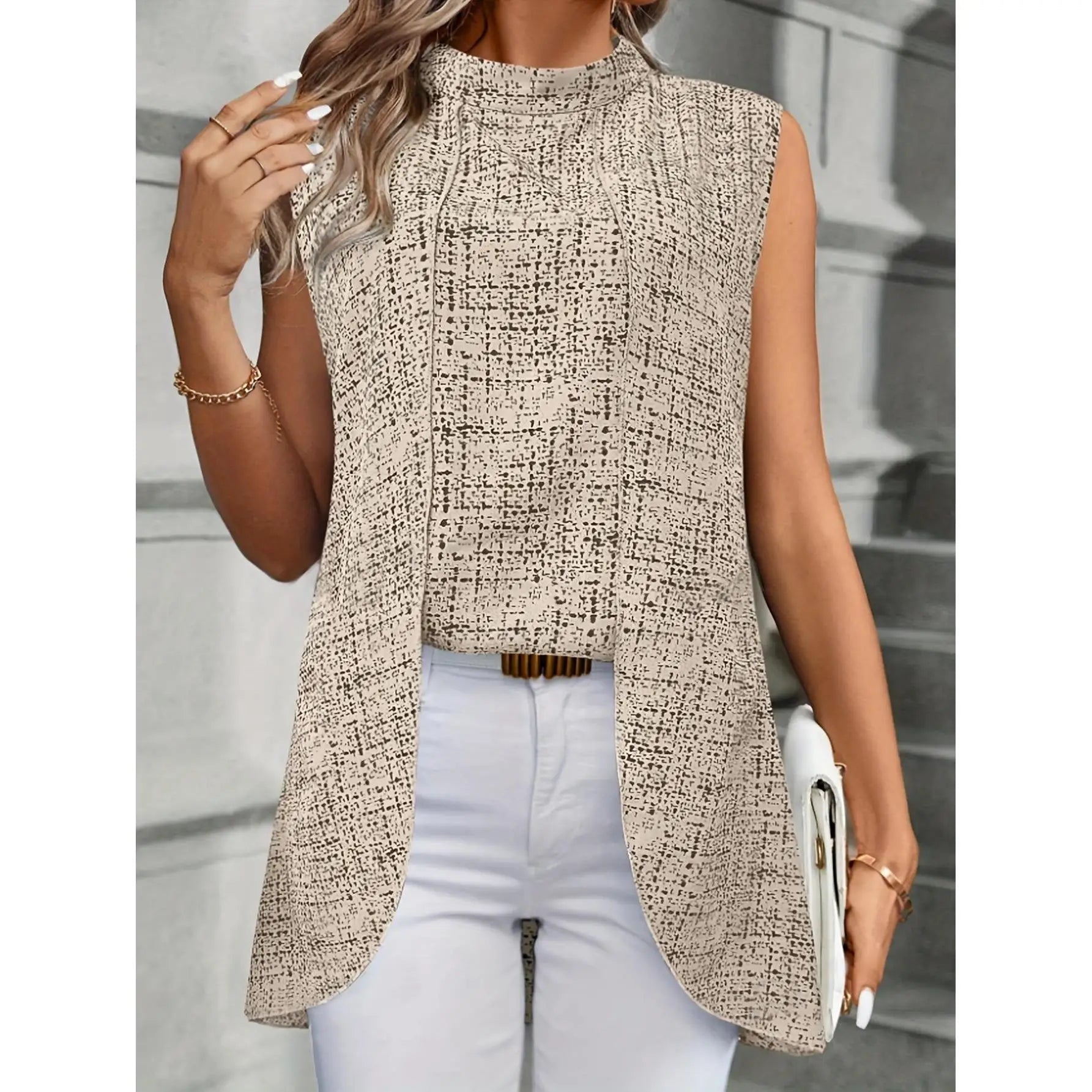 Half-Turtleneck Printed Dovetail Sleeveless Top
