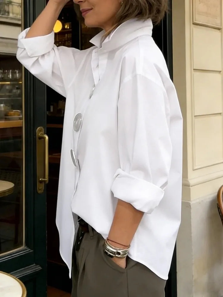 Loose Cotton Lapel Blouse