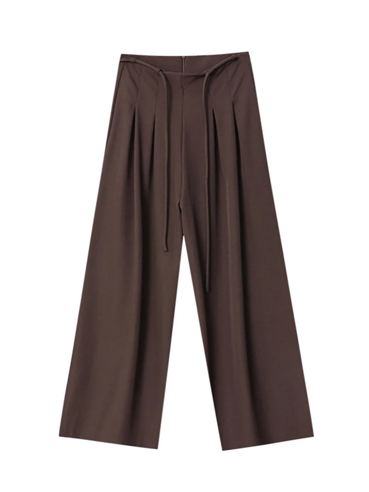 Drawstring High-Waist Wide-Leg Trousers