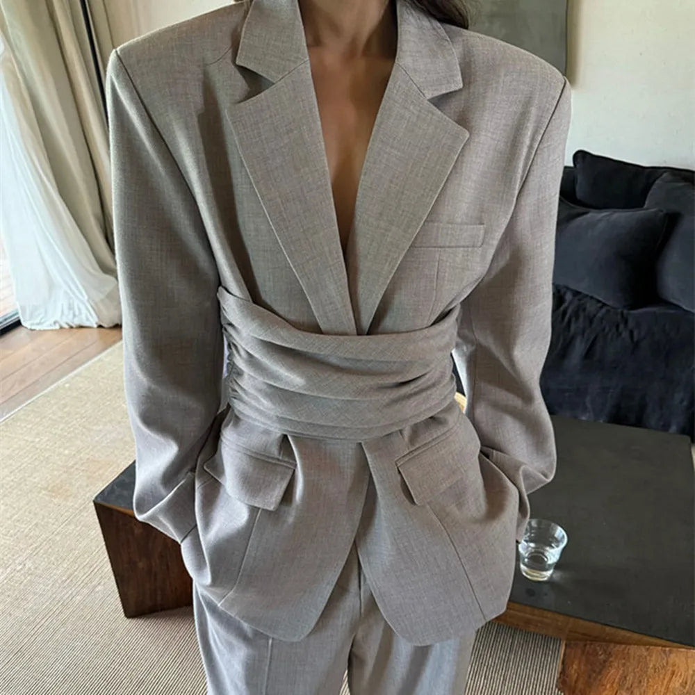 One-Button Notch Lapel Blazer & Trousers Set