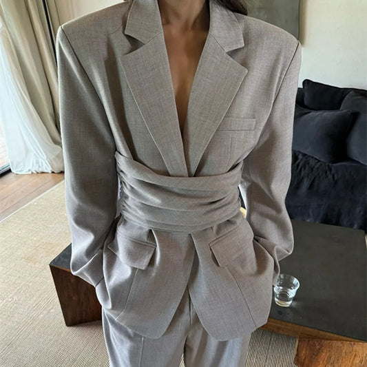 One-Button Notch Lapel Blazer & Trousers Set