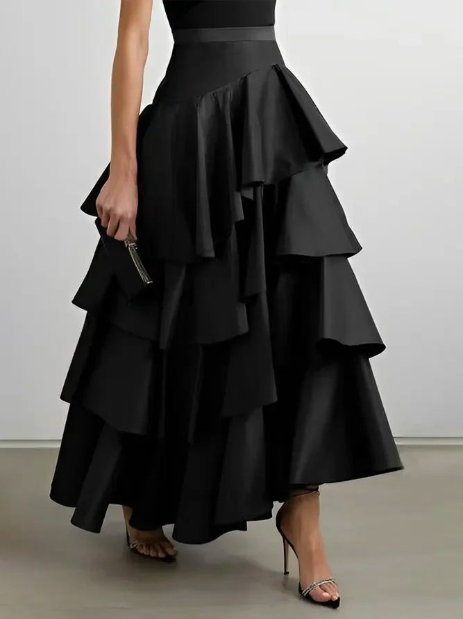 Tiered Falbala A-Line Midi Skirt