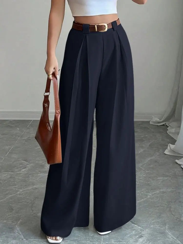 Pleated High-Waist Wide-Leg Palazzo Trousers