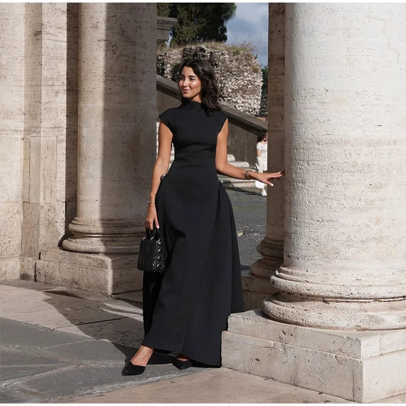 Contrast Patchwork Irregular Hem Evening Dress