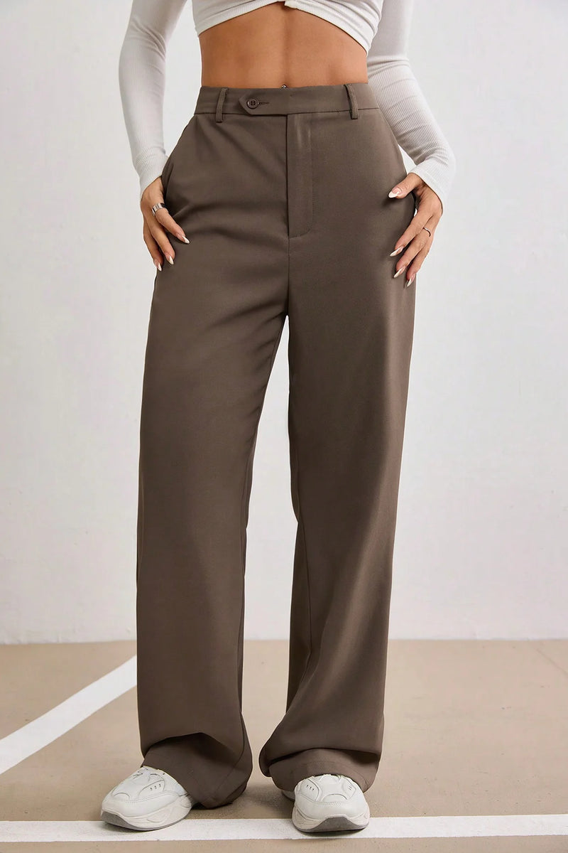 Brown High Waist Wide Leg Trousers