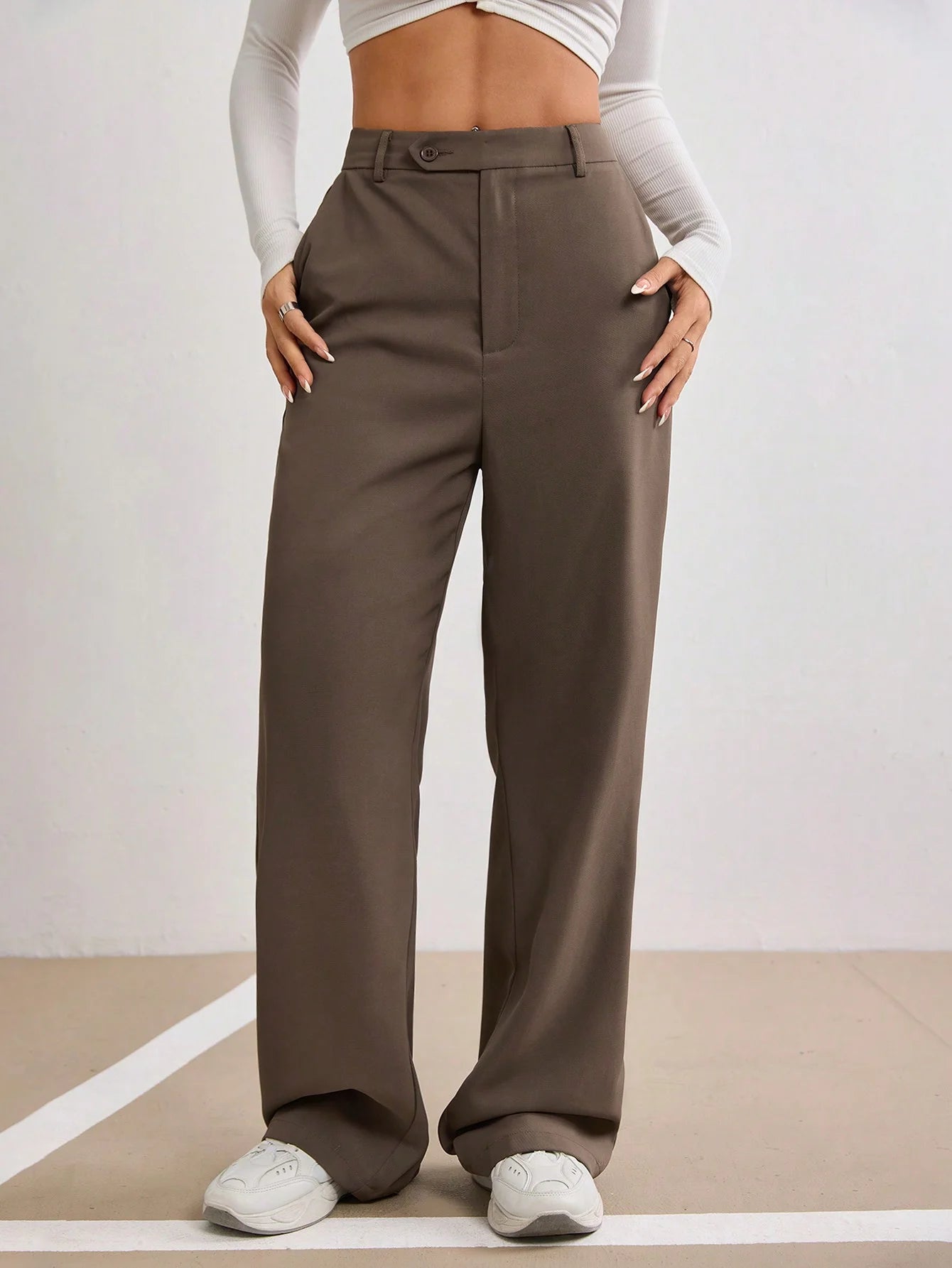 Brown High Waist Wide Leg Trousers