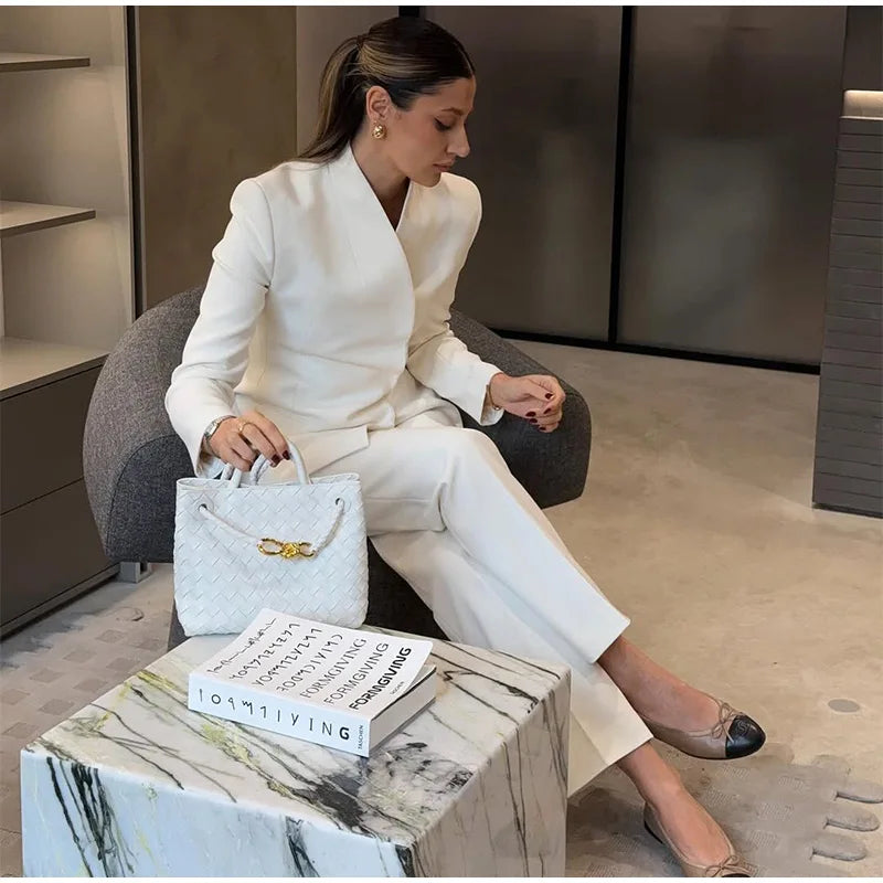 White Blazer & Flare Trousers Suit