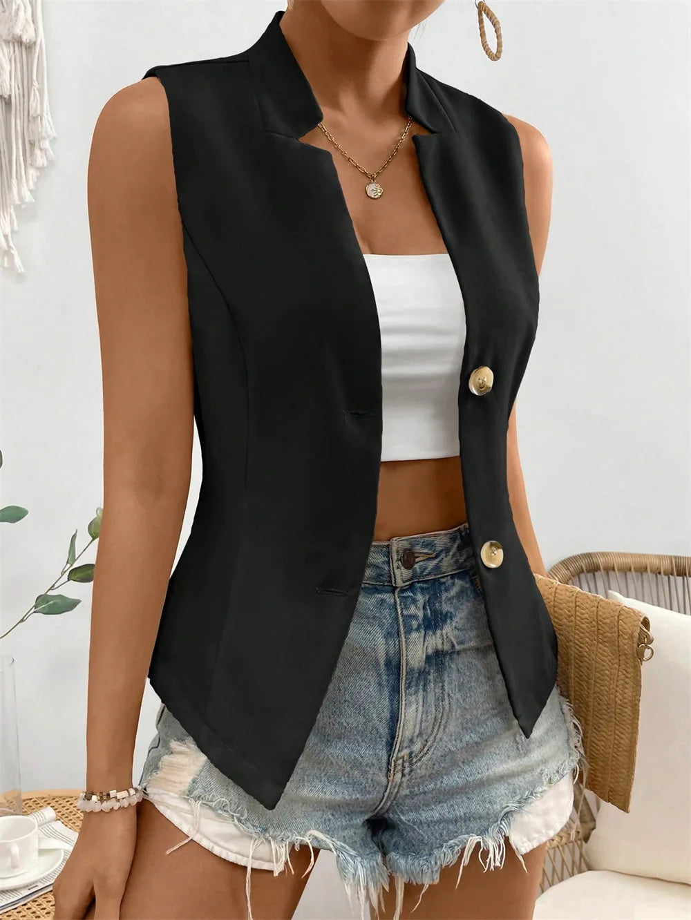 V-Neck Single-Breasted Slim Vest