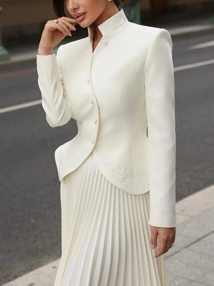 Stand Collar Top & Floor-Length Skirt Set