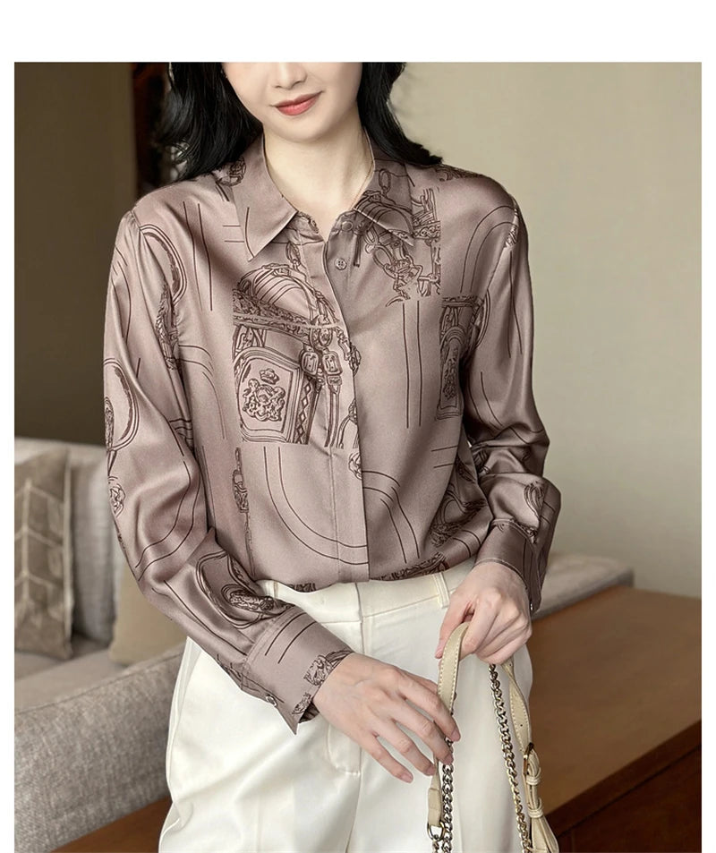 Vintage Print Long Sleeve Luxury Blouse