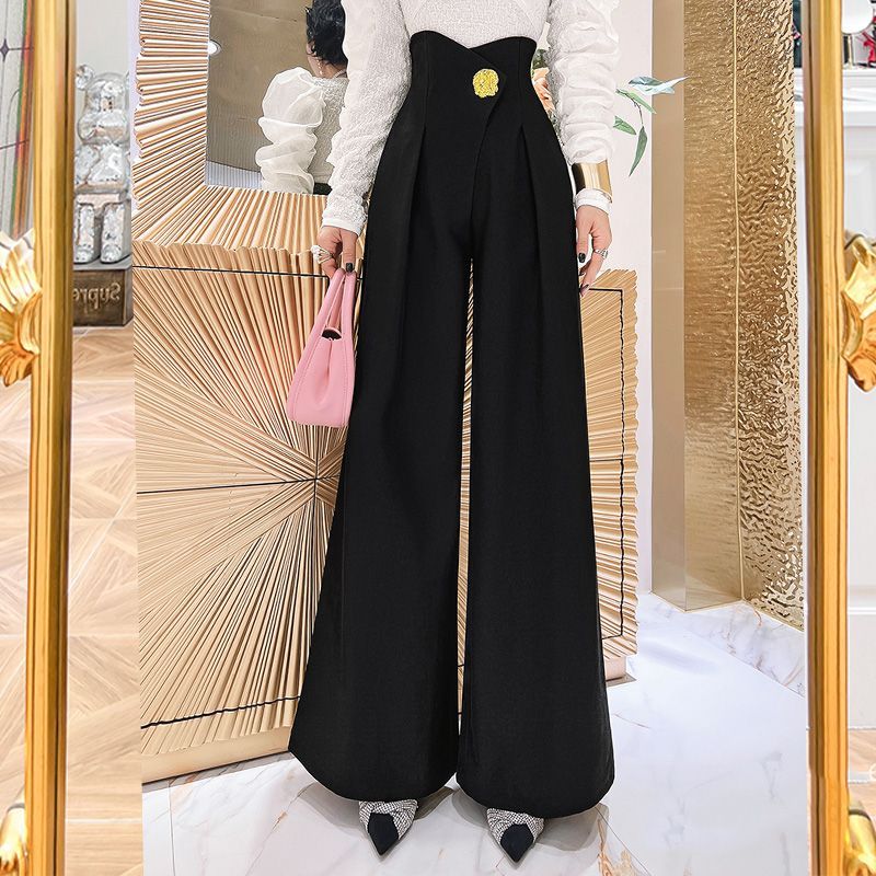 Pleated High-Waist Wide-Leg Trousers