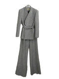 V-Neck Gathered Blazer & Wide-Leg Trousers Set