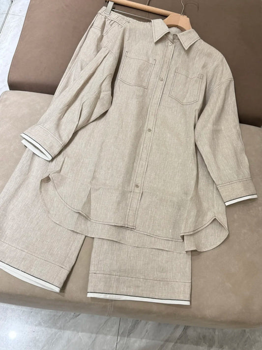 Linen Beaded Two-Piece Set