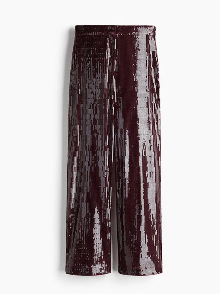 Sequin High-Waist Wide-Leg Trousers