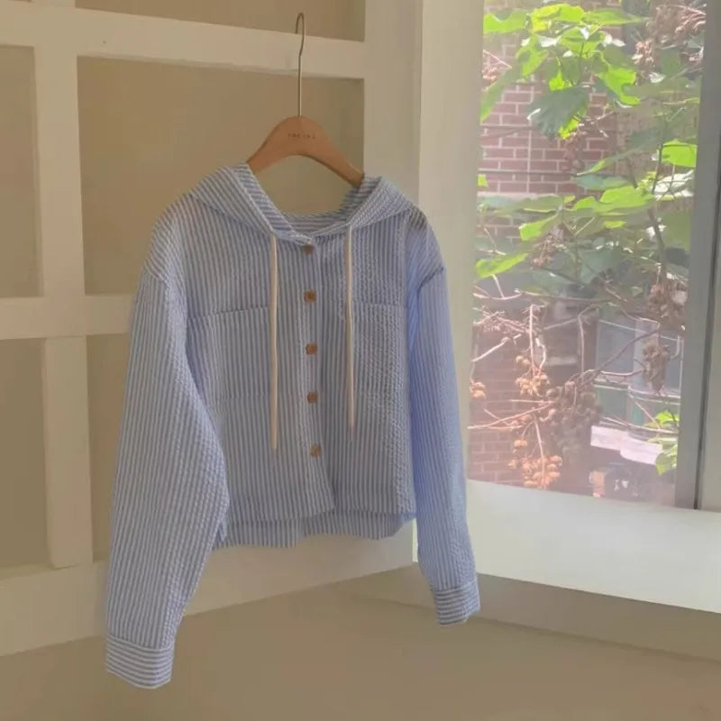 Striped Hooded Long-Sleeve Shirt