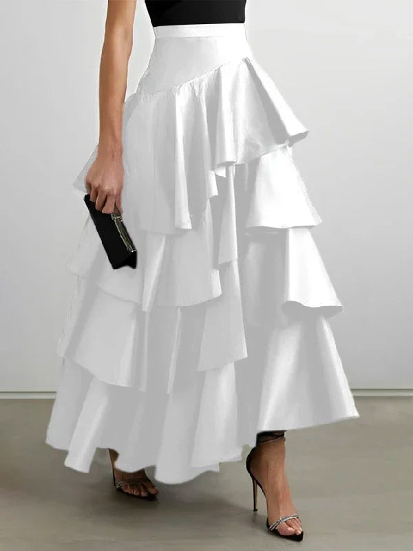 Tiered Falbala A-Line Midi Skirt