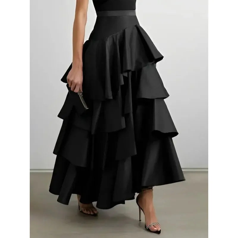 Tiered Falbala A-Line Midi Skirt