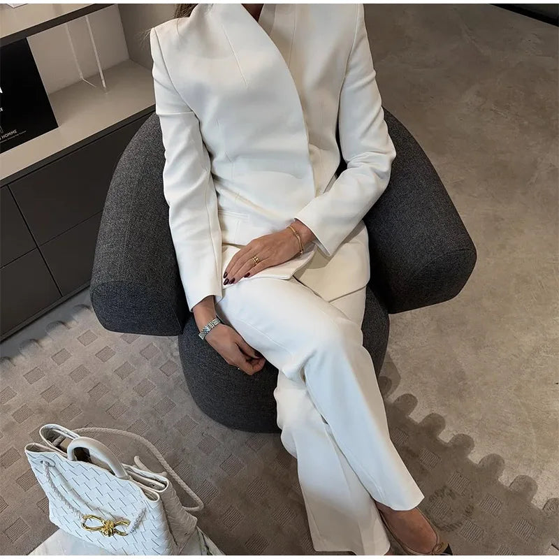 White Blazer & Flare Trousers Suit