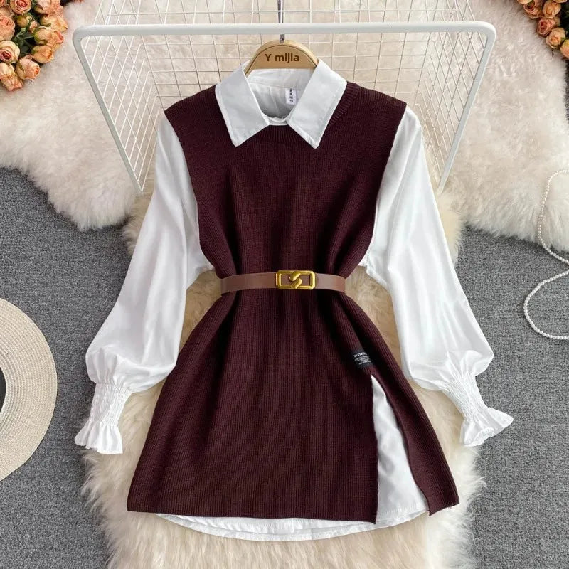 Shirt & Knit Vest Two-Piece Set