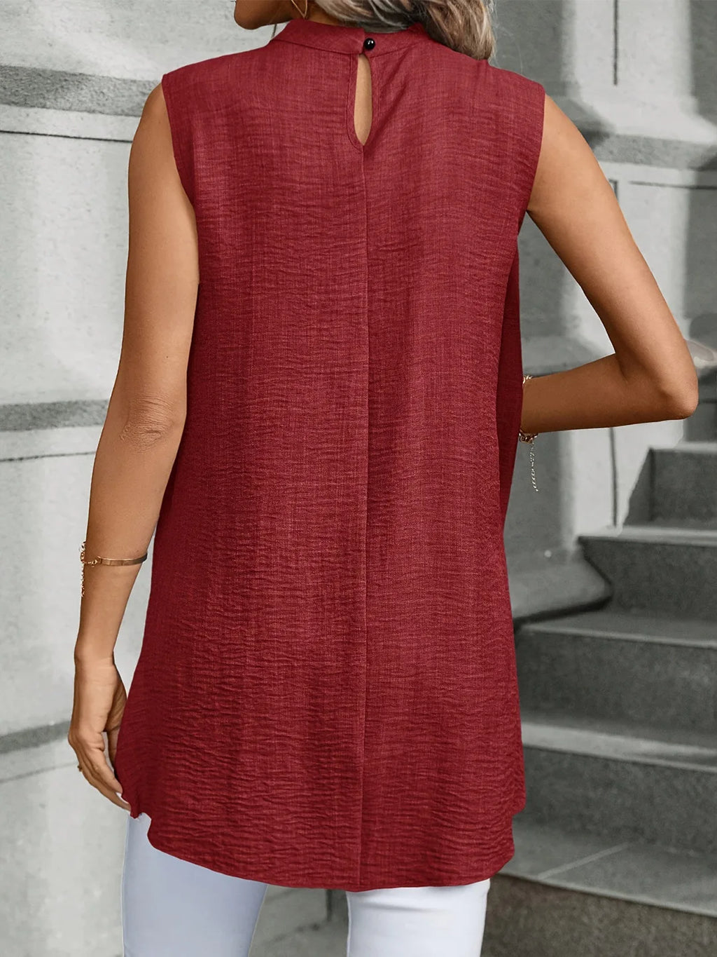 Layered-Look Sleeveless Solid Blouse