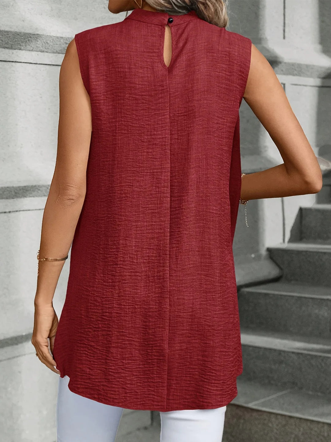 Layered-Look Sleeveless Solid Blouse