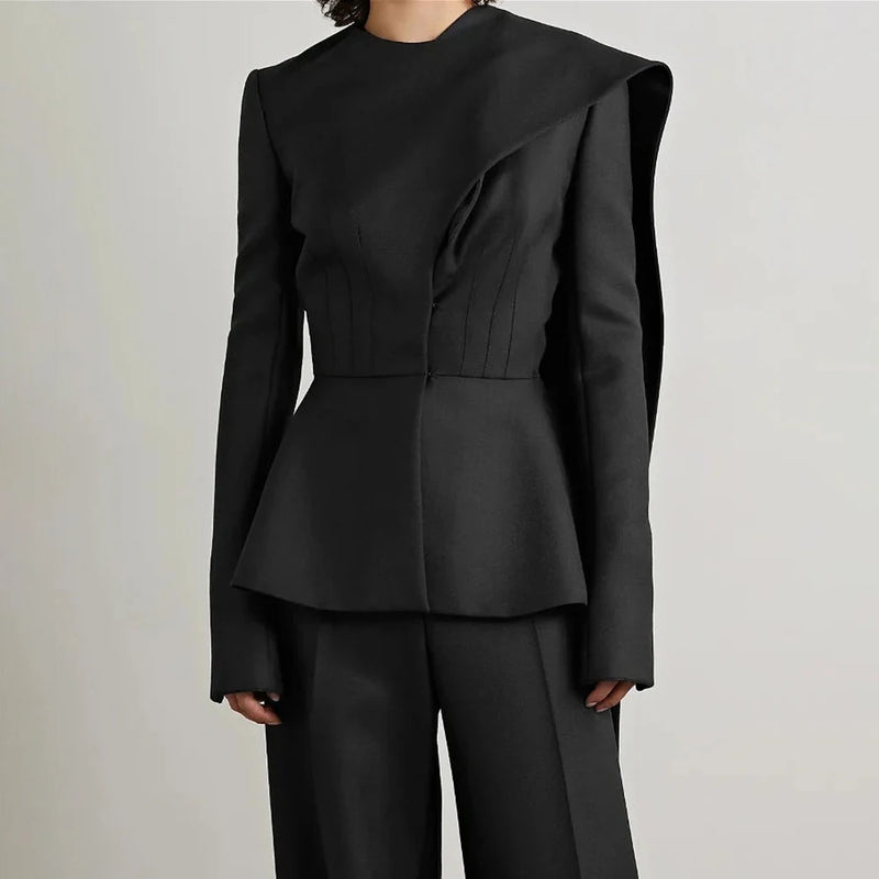 Asymmetric Round-Neck Slim Blazer