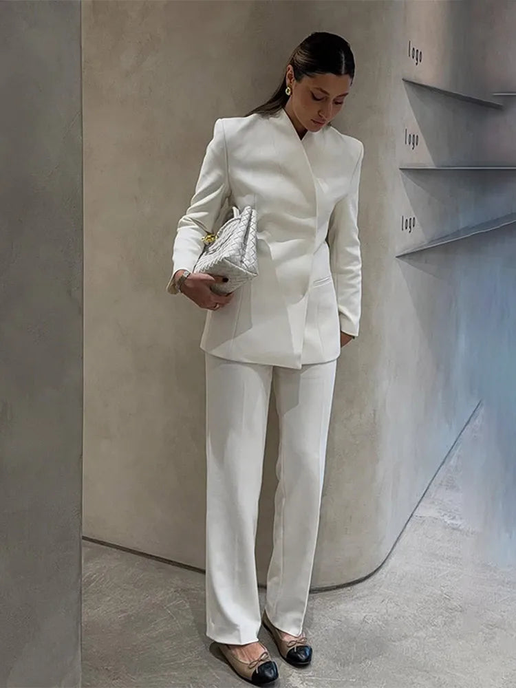 White Blazer & Flare Trousers Suit