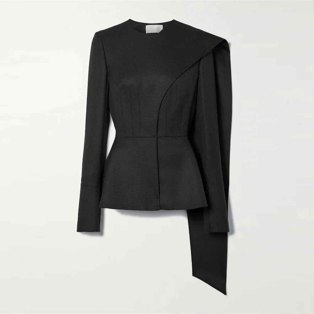Asymmetric Round-Neck Slim Blazer