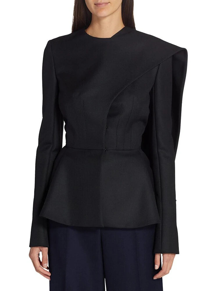 Asymmetric Round-Neck Slim Blazer