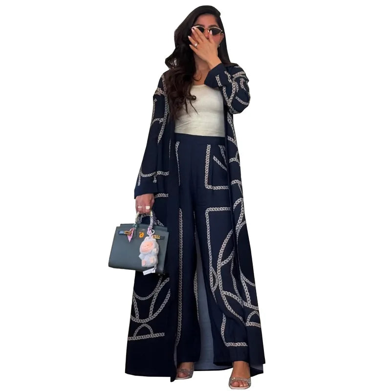 Abaya Cardigan & Wide-Leg Trousers Set