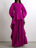 Tiered Pleated Long-Sleeve Maxi Dress