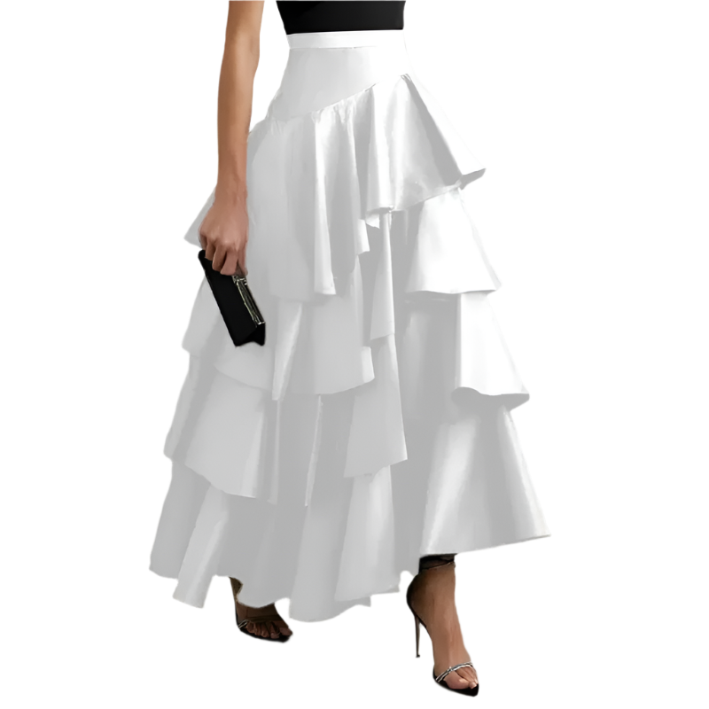 Tiered Falbala A-Line Midi Skirt