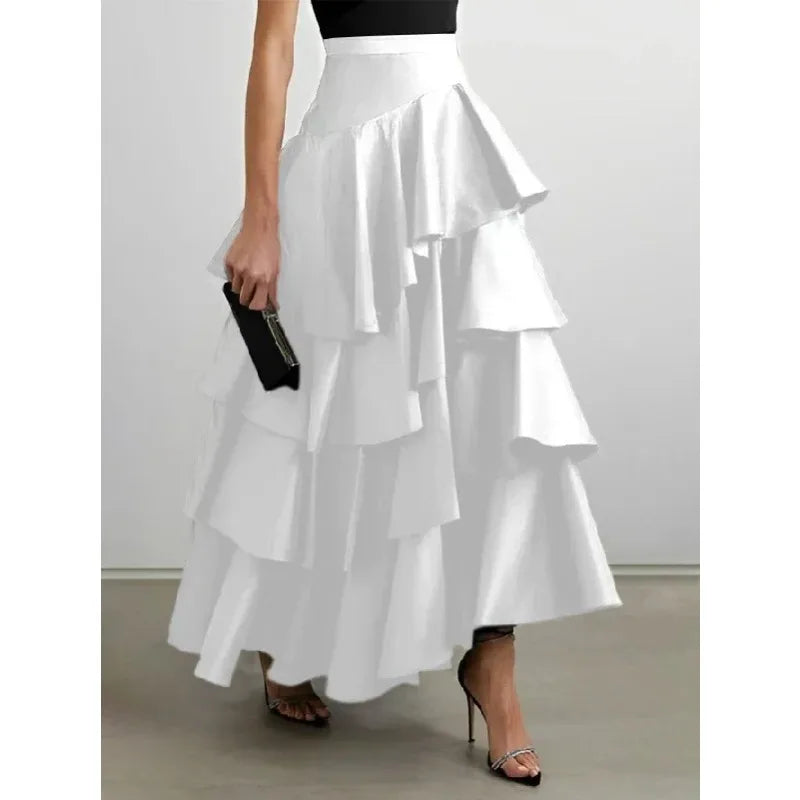 Tiered Falbala A-Line Midi Skirt