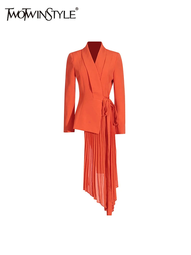Ruffle Lace-Up Notch Lapel Blazer