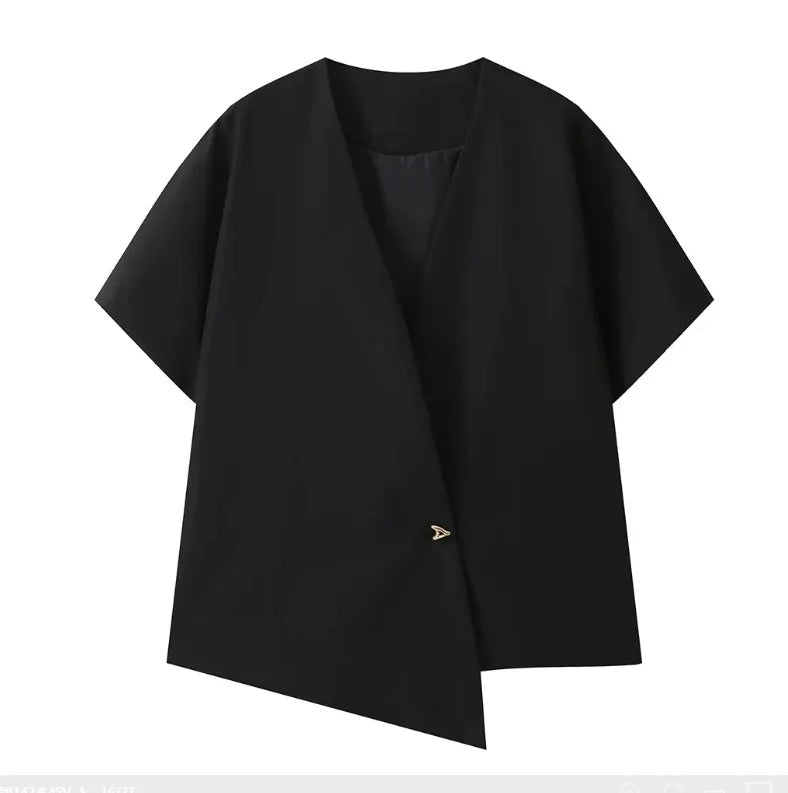 Rivet Button Short-Sleeve Cardigan Top
