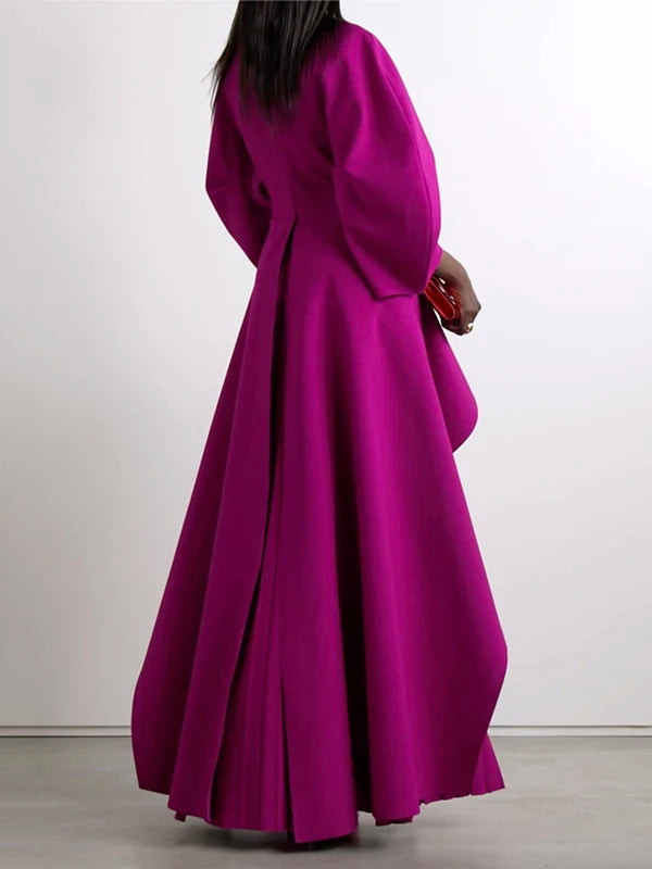 Tiered Pleated Long-Sleeve Maxi Dress